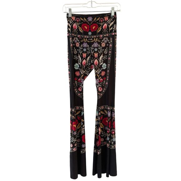NWT Yoga Democracy Pants Womens S Black Floral Festival Boho Western Bell Bottom